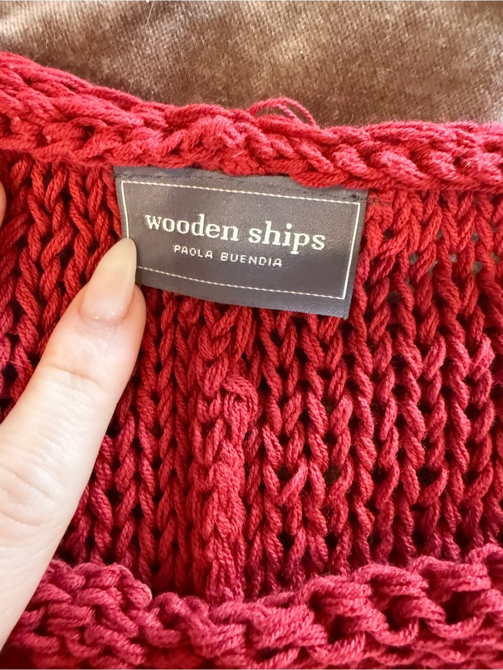 New Wooden Ships Red Open Knit Sweater - Picture 3 of 6